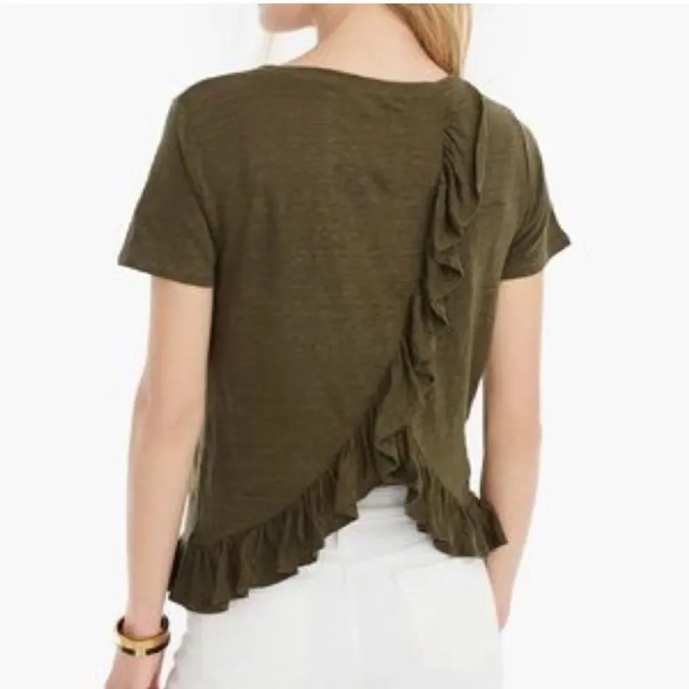 J. Crew ruffle back linen Tee in heather grey. Size M.
